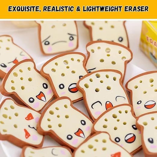 Sakuya Bread Shape Eraser for Kids and Adults | Smiley Pencil Erasers | Cartoon Emoji Face Eraser - Sakuya