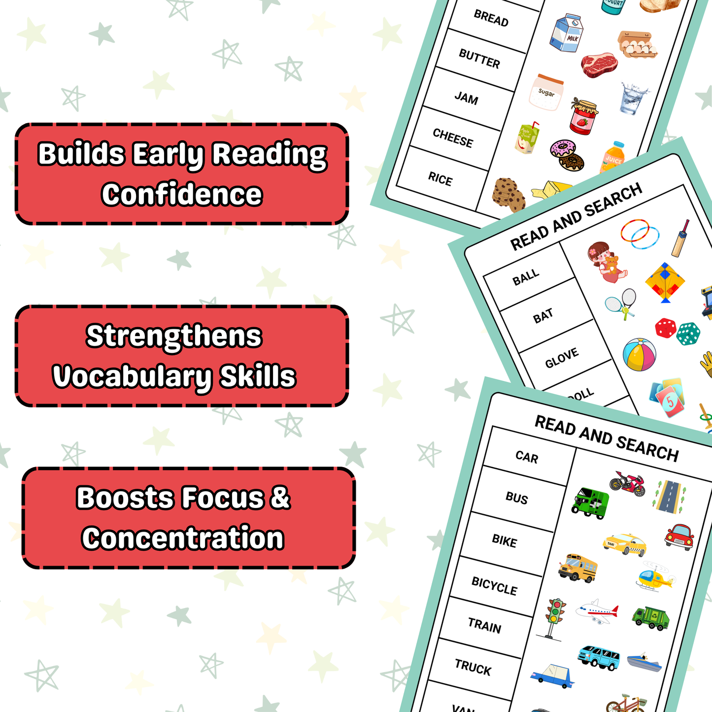 Sakuya Read and Search Activity Sheets for Kids | Printable Reading & Word Search Game | Digital Download Learning PDF