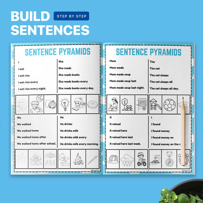Sakuya 209 Sentence Pyramid Book | Homeschool Printable | Preschool Download | Handwriting Practice | Kindergarten Phonics and Comprehension