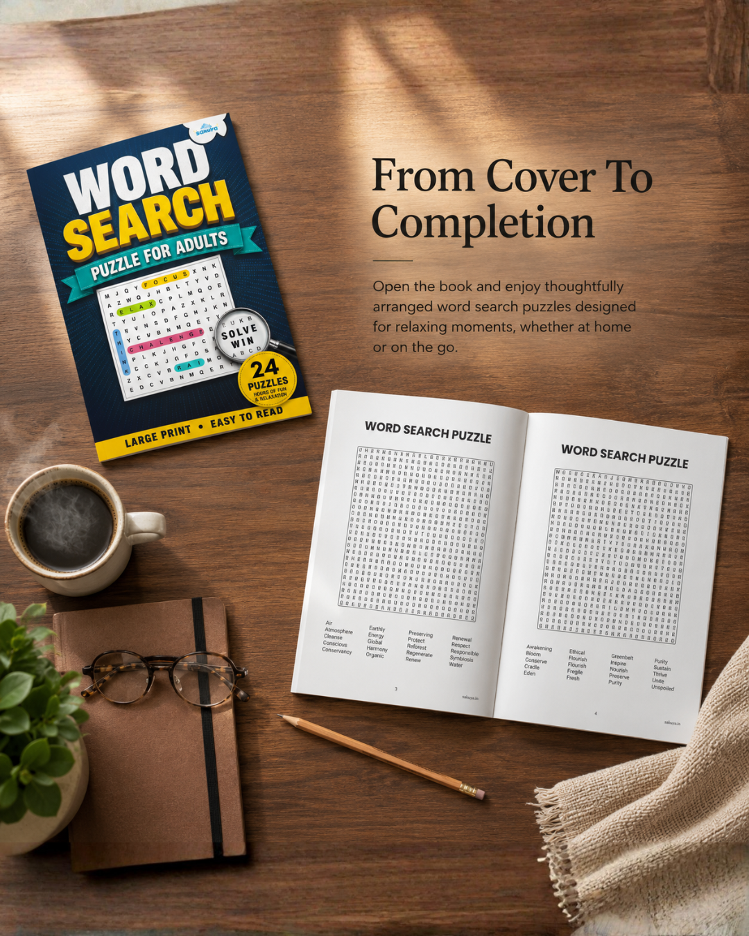 Sakuya Word Search Book | 24 Puzzles | Adult Activity & Word Games