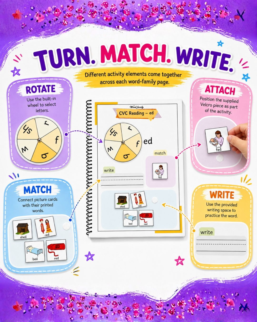 Sakuya CVC Phonics Activity Book for Early Readers, 5+ Years Kids