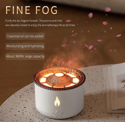 Volcano Humidifier with Flame & Lava Mist Effect, Essential Oil Diffuser, Cool & Warm Mist, Silent Operation, Auto Shut-Off, USB Powered for Home, Office & Bedroom