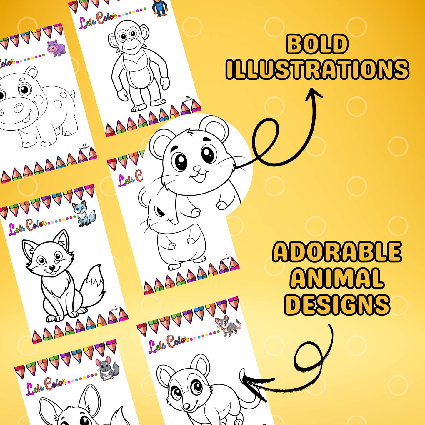 Animal Coloring Book for Kids Printable | 100 Page Digital Coloring Sheets | Easy Animal Coloring Pages