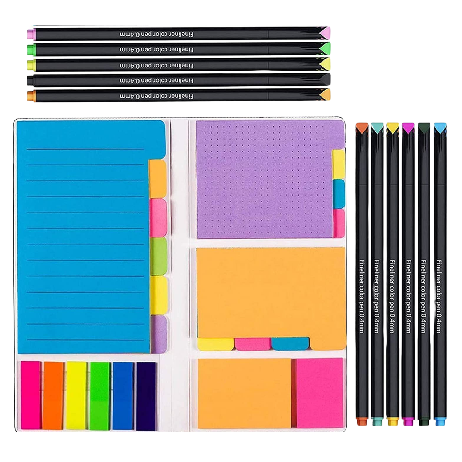 Sakuya Sticky Notes Set Neon Memo Pad| Stick Notes Pads with Bookmark Index for Planner with Fineliner Color Pens for School Home Office Supplies - Sakuya