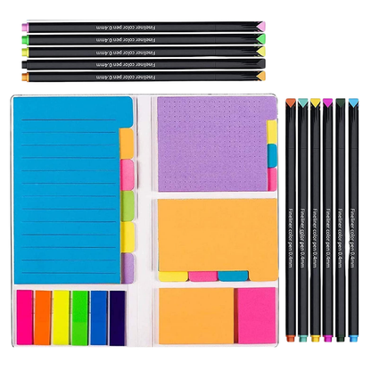 Sakuya Sticky Notes Set Neon Memo Pad| Stick Notes Pads with Bookmark Index for Planner with Fineliner Color Pens for School Home Office Supplies - Sakuya