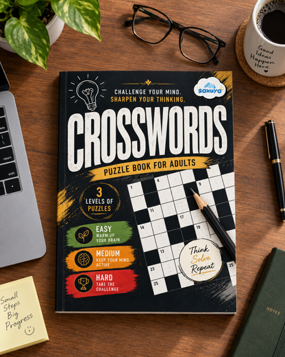 Sakuya Crossword Puzzle Books for Adults | 22 Puzzles | Brain Games