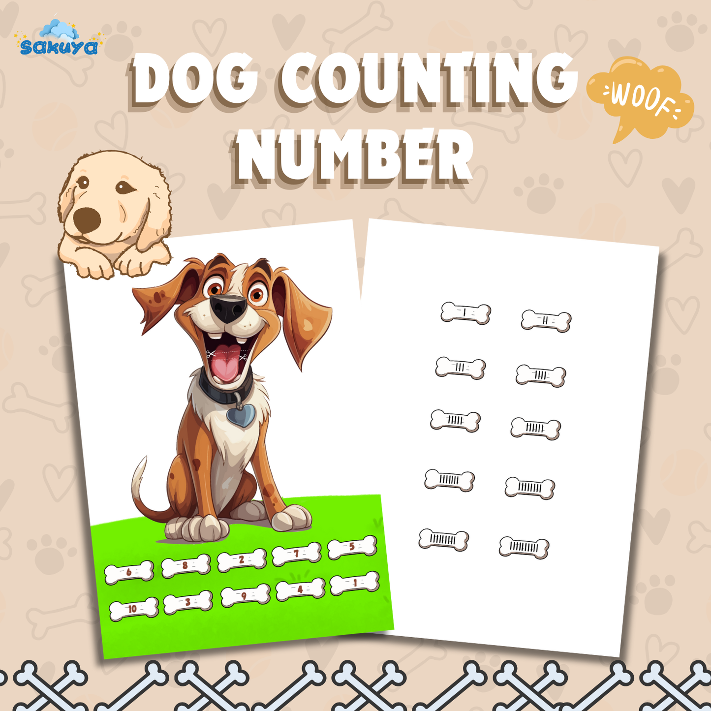 Sakuya’s Printable Dog Counting Worksheet | Pre-Maths Activity for Kids | Improve Number Recognition and Fine Motor Skills through Creative Play - Sakuya