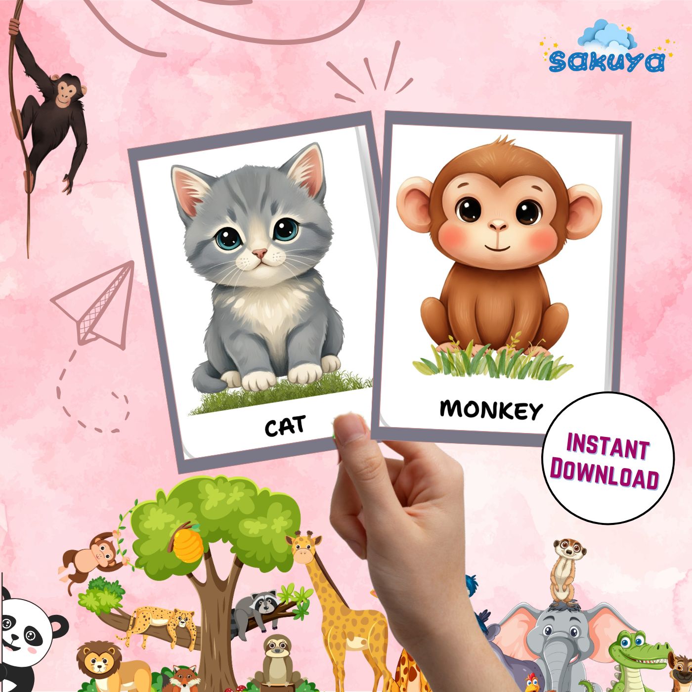 Sakuya Animal Flash Cards for Kids Learning | Preschool Educational Cards | Toddler Printable | Animal Name and Sound Recognition Game
