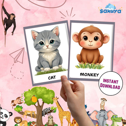 Sakuya Animal Flash Cards for Kids Learning | Preschool Educational Cards | Toddler Printable | Animal Name and Sound Recognition Game