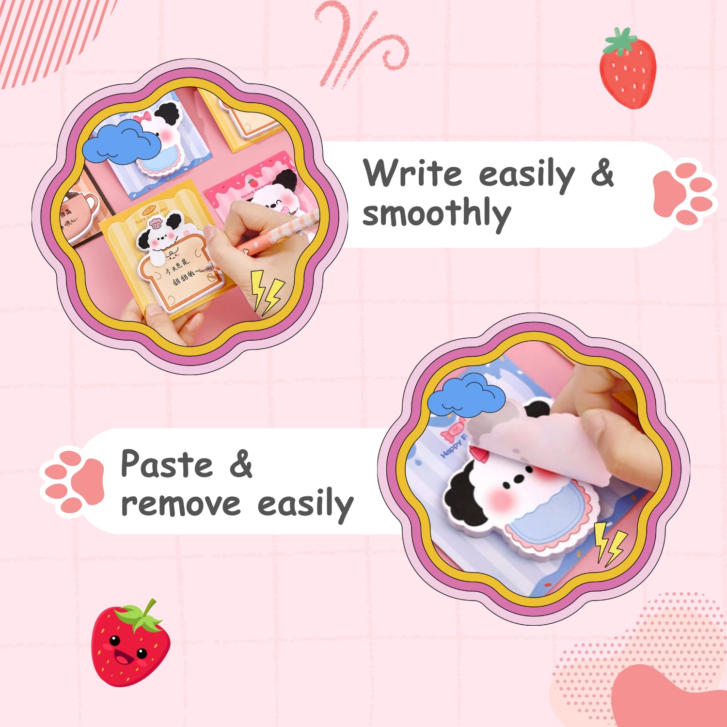 Sakuya Adorable Dog-Shaped Sticky Notes - 120 Sheets in 4 Styles | Cute Puppy Theme for Fun Reminders | Self-Stick Memo Pads for Students, Office, School Supplies - Sakuya