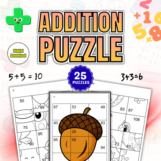 Addition Puzzle Activity Book | Math Workbook for Kids | Fun Math Practice Sheets | Homeschool Math Worksheet and Math Puzzle Games