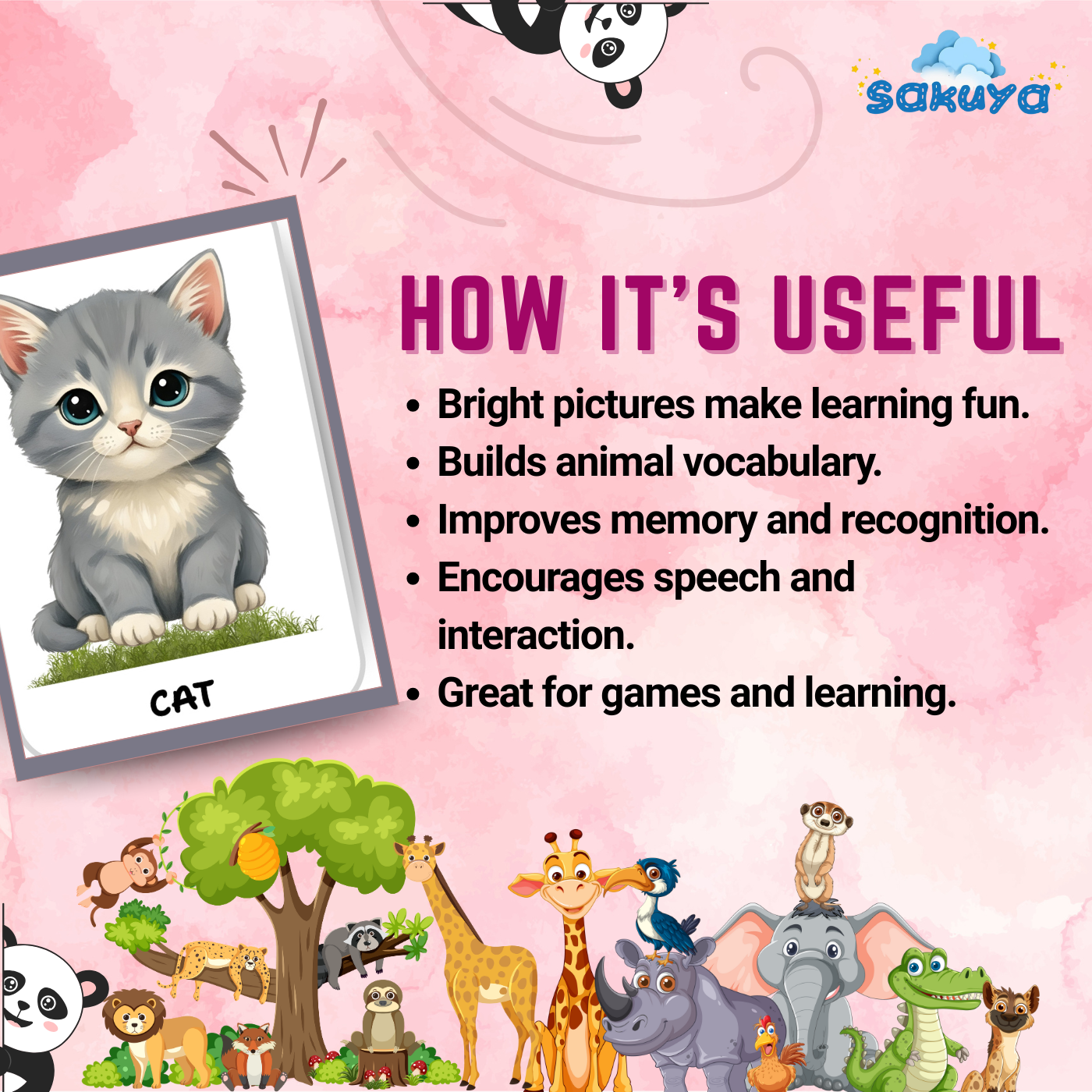 Sakuya Animal Flash Cards for Kids Learning | Preschool Educational Cards | Toddler Printable | Animal Name and Sound Recognition Game