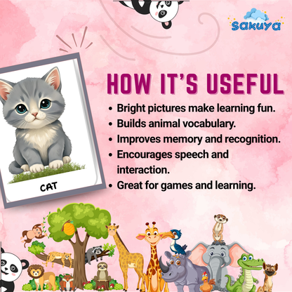 Sakuya Animal Flash Cards for Kids Learning | Preschool Educational Cards | Toddler Printable | Animal Name and Sound Recognition Game