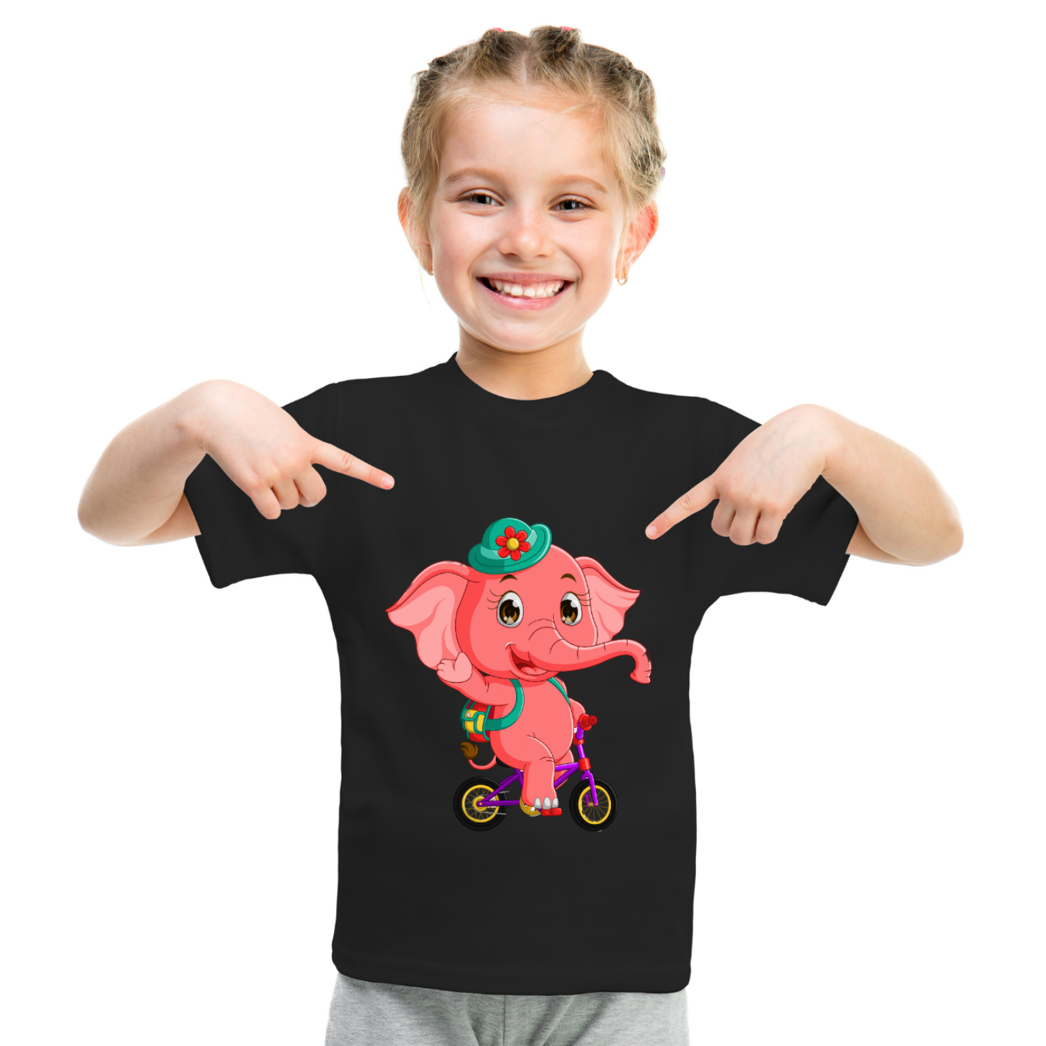 Sakuya Kids T-Shirt Regular Fit Unisex Cotton Dress with Attractive Elephant Print| Half Sleeves - Perfect for Boys & Girls| Black - Sakuya