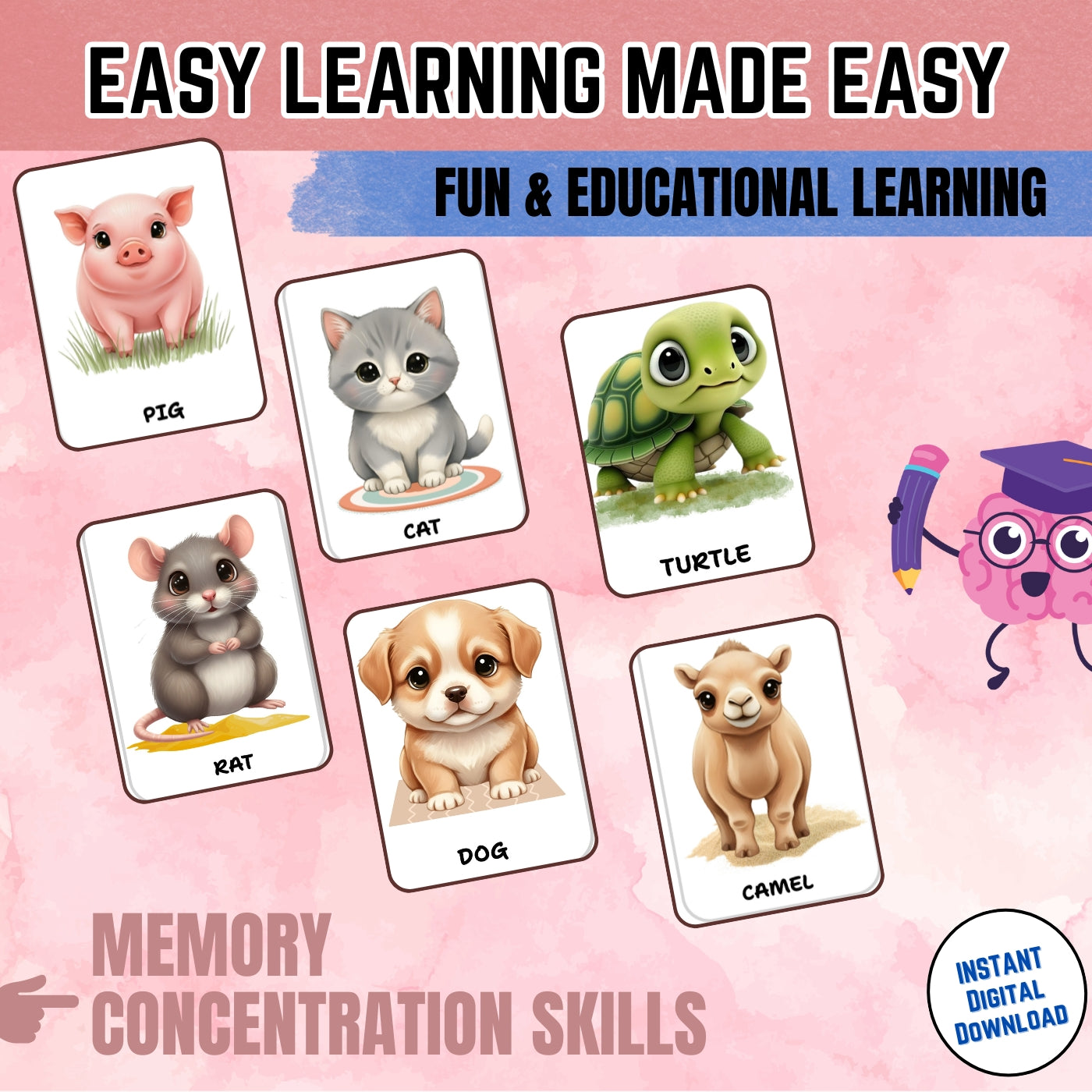 Sakuya Animal Flash Cards for Kids Learning | Preschool Educational Cards | Toddler Printable | Animal Name and Sound Recognition Game