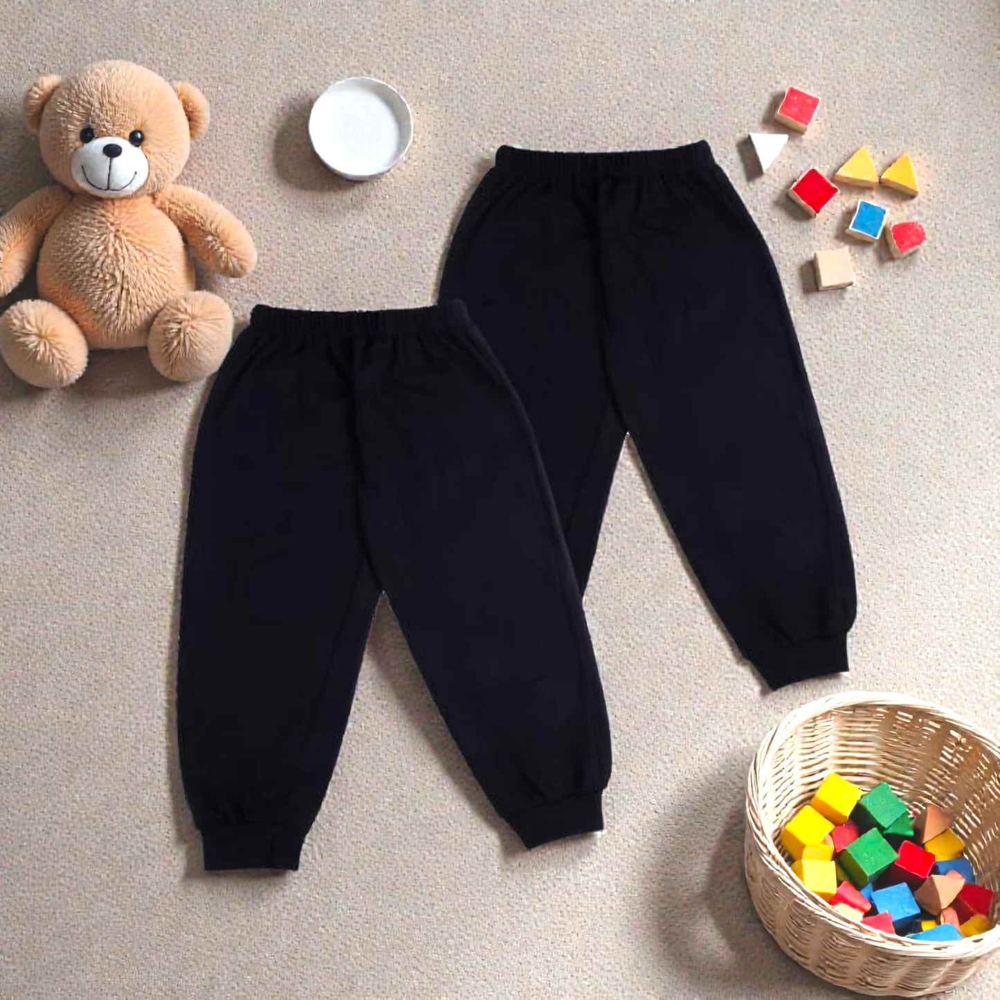 Sakuya Breathable Cotton Set of 2 Pant Set for Nightwear Sleepwear Casual Travel for Unisex Kids Boys Girls(1-2 Years) Black