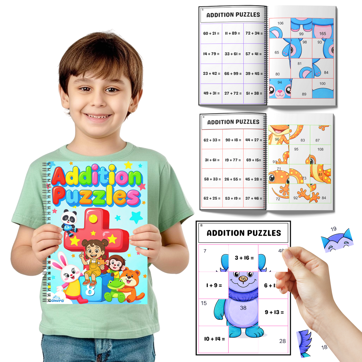 Sakuya Math Book for Kids – Fun Addition Puzzle Activity Workbook with Colourful Picture Puzzles for Preschool and Kindergarten Early Learning Practice Book for Kids 3+