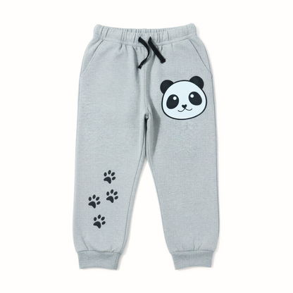 Sakuya Kids Wear Cotton T-Shirt & Jogger Pant Set – Blue Panda Print T-Shirt with Grey Jogger Pants | Unisex Outfit for Boys & Girls | Breathable Fabric, Stretch Waist, Ribbed Cuffs