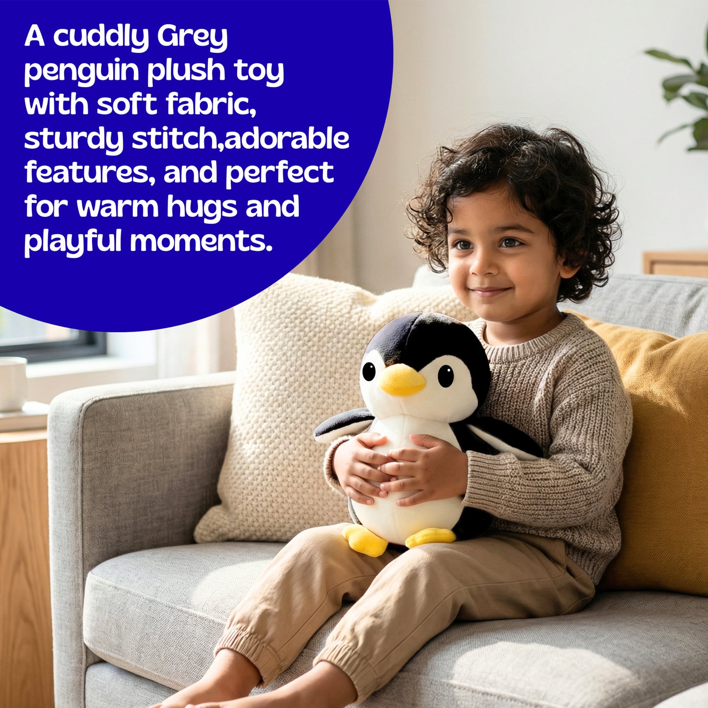 Sakuya Penguin Soft Toy for Kids | Cute Plush Stuffed Gift for Girls and Boys | Baby Toddler Cuddly Companion | Lightweight Playtime Buddy for Home Travel Return Gifts | Grey