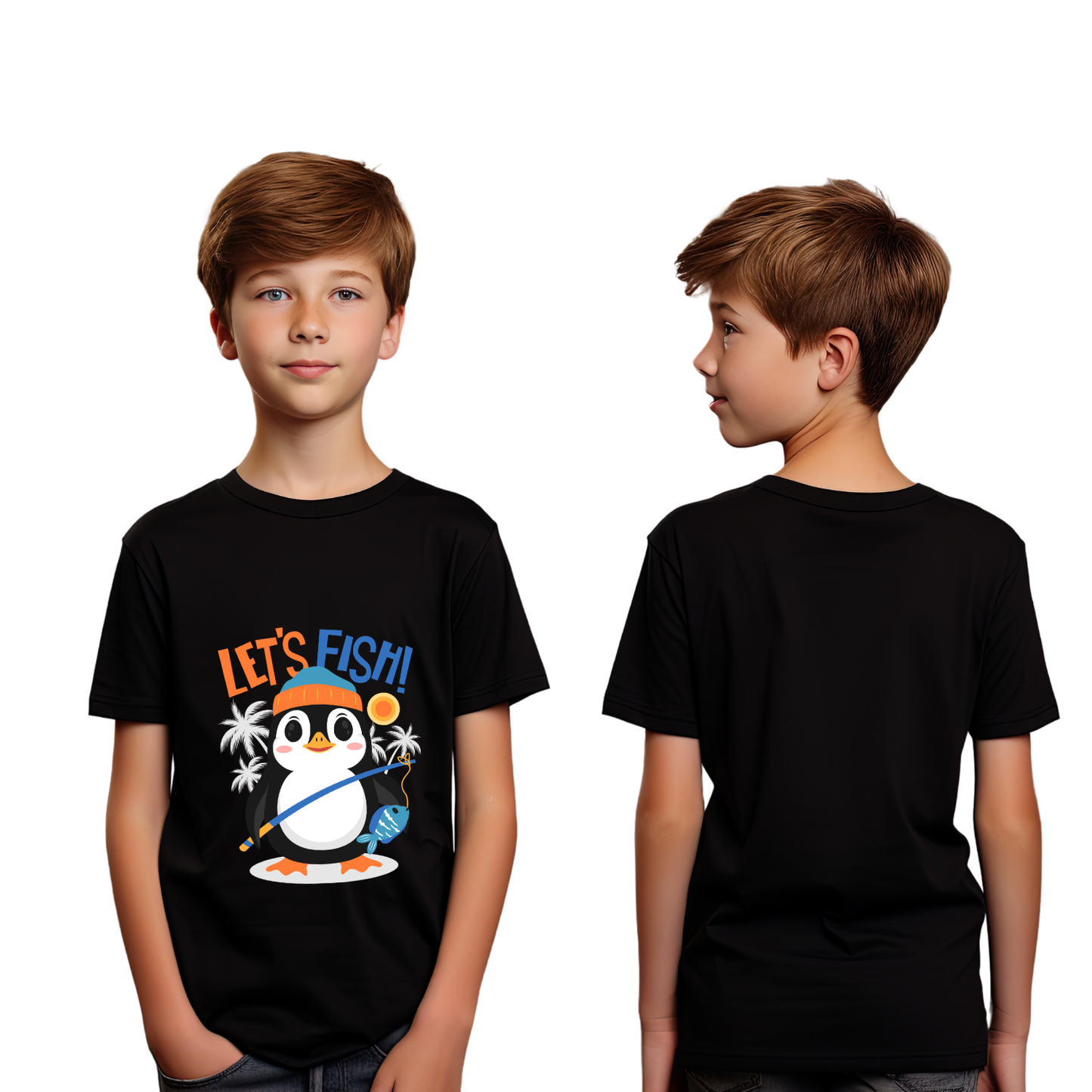 Sakuya Kids T-Shirt Regular Fit Unisex Cotton Dress with Attractive Penguin Print| Half Sleeves - Perfect for Boys & Girls-Black - Sakuya