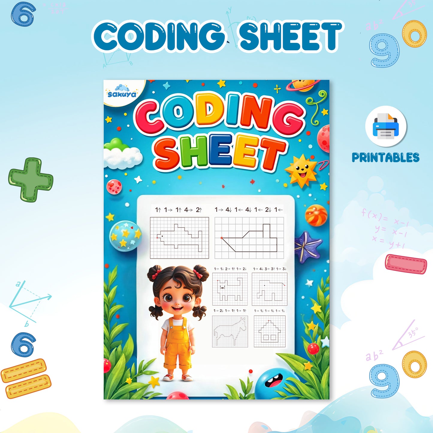 Sakuya Coding Sheet Printable for Kids | Preschool Coding | Logic Game | Unplugged Coding | Homeschool Activities | Algorithm Worksheets