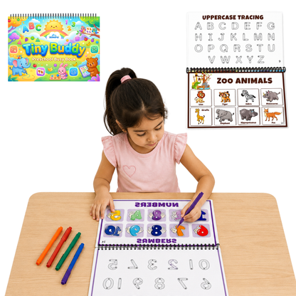 Sakuya Tiny Buddy Preschool Busy Book for Kids (2–5 Years) | 20-in-1 Montessori Activity Book | Reusable Learning Binder | Early Learning Toy for Alphabet, Numbers, Shapes & Fine Motor Skills