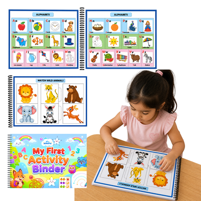 Sakuya My First Activity Book for 3+ Year Old | Montessori Busy Book with Cute Stickers and Velcro Activities | Early Learning Toy for Shapes, Colors, Alphabets & Numbers | Reusable Educational Binder