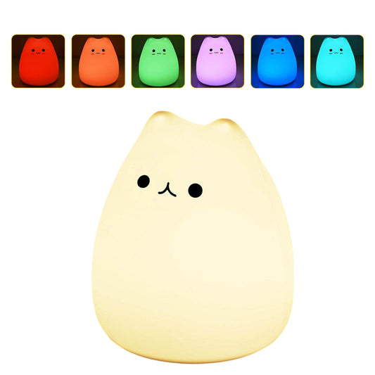 Sakuya Silicon Cat Rechargeable Night LED Color Changing Lamp | Soft Night Light Lamp for Kids Girls | Portable Cartoon Cat Silicone Decor Gift soft silicone led light