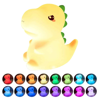 Sakuya Cute Mini Dinosaur Night Lamp for Kids Bedroom | Touch & Tap Control Color Changing Silicone LED Lamp with Rechargeable Battery | Soft Warm Light