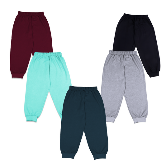 Cotton Kids Jogger Pants Combo Pack of 5 | Soft & Breathable Fabric | Elastic Waistband for a Snug Fit | Stretchable Cuffs | Casual Bottoms for Boys & Girls