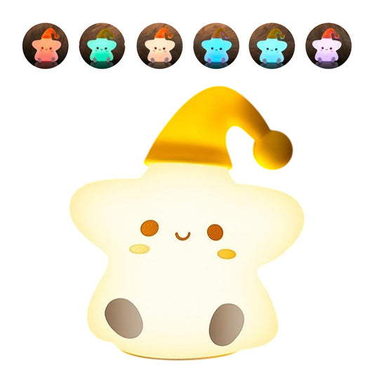 Sakuya Cute Star Night Lamp for Kids Bedroom | Touch & Tap Control Color Changing Silicone LED Lamp with Rechargeable Battery | Soft Warm Light Bedside Lamp for Baby Nursery, Sleep Aid & Room Decor