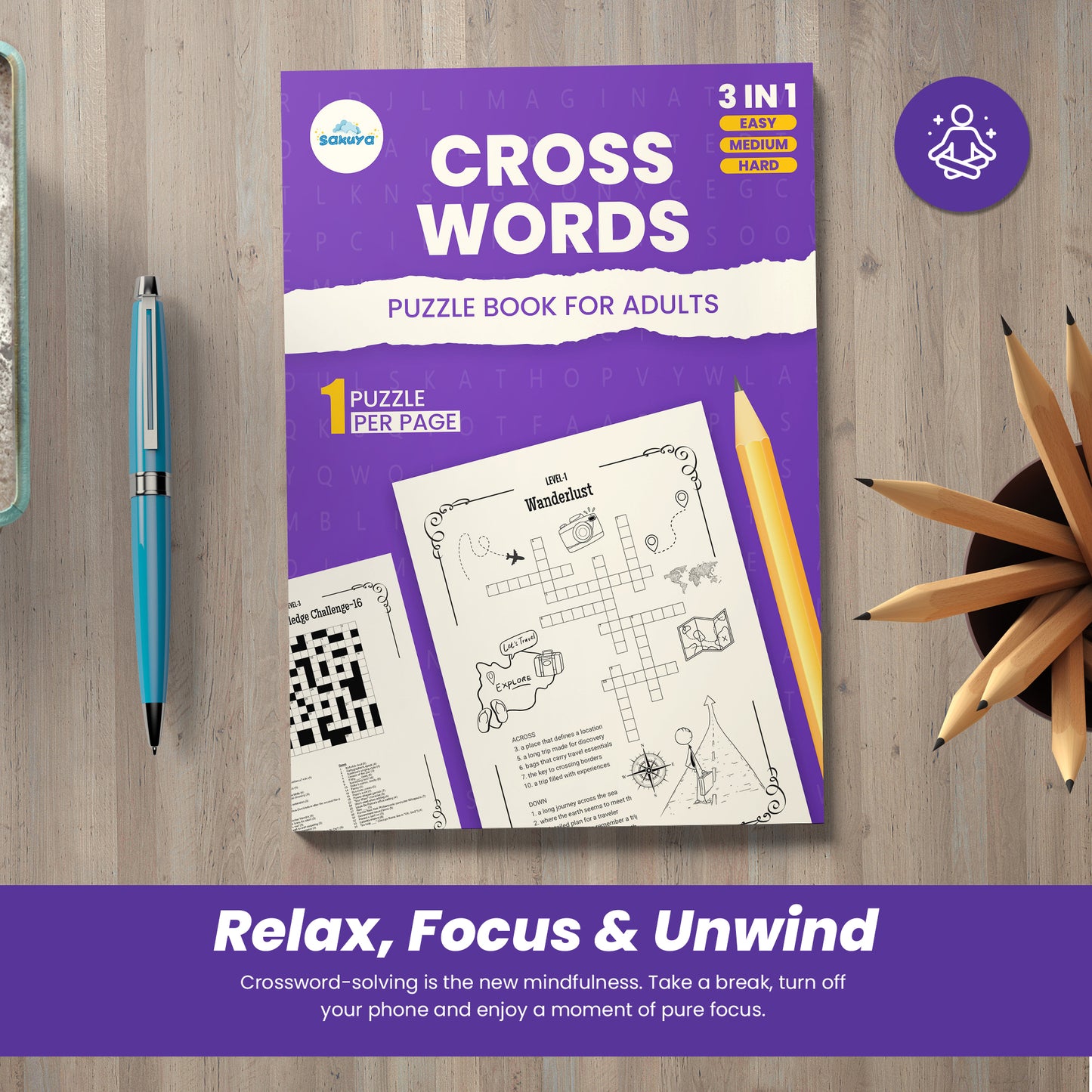 Sakuya Crossword Puzzle Books For Adults - Strengthens Brain| Word Search Books For Young Minds with answers
