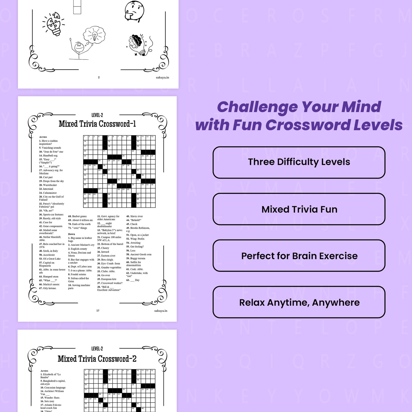 Sakuya Crossword Puzzle Books For Adults - Strengthens Brain| Word Search Books For Young Minds with answers