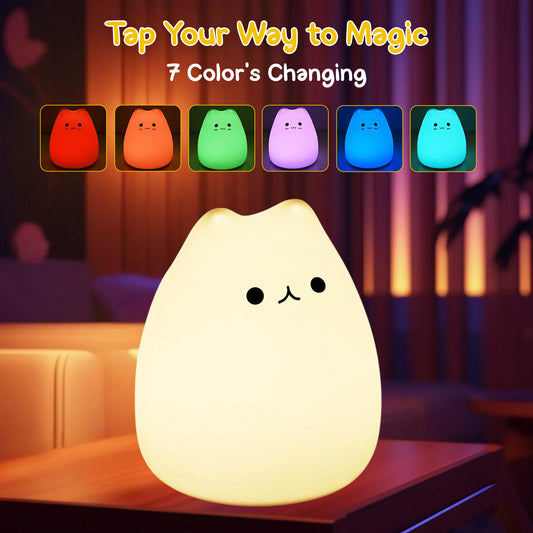 Sakuya Silicon Cat Rechargeable Night LED Color Changing Lamp | Soft Night Light Lamp for Kids Girls | Portable Cartoon Cat Silicone Decor Gift soft silicone led light