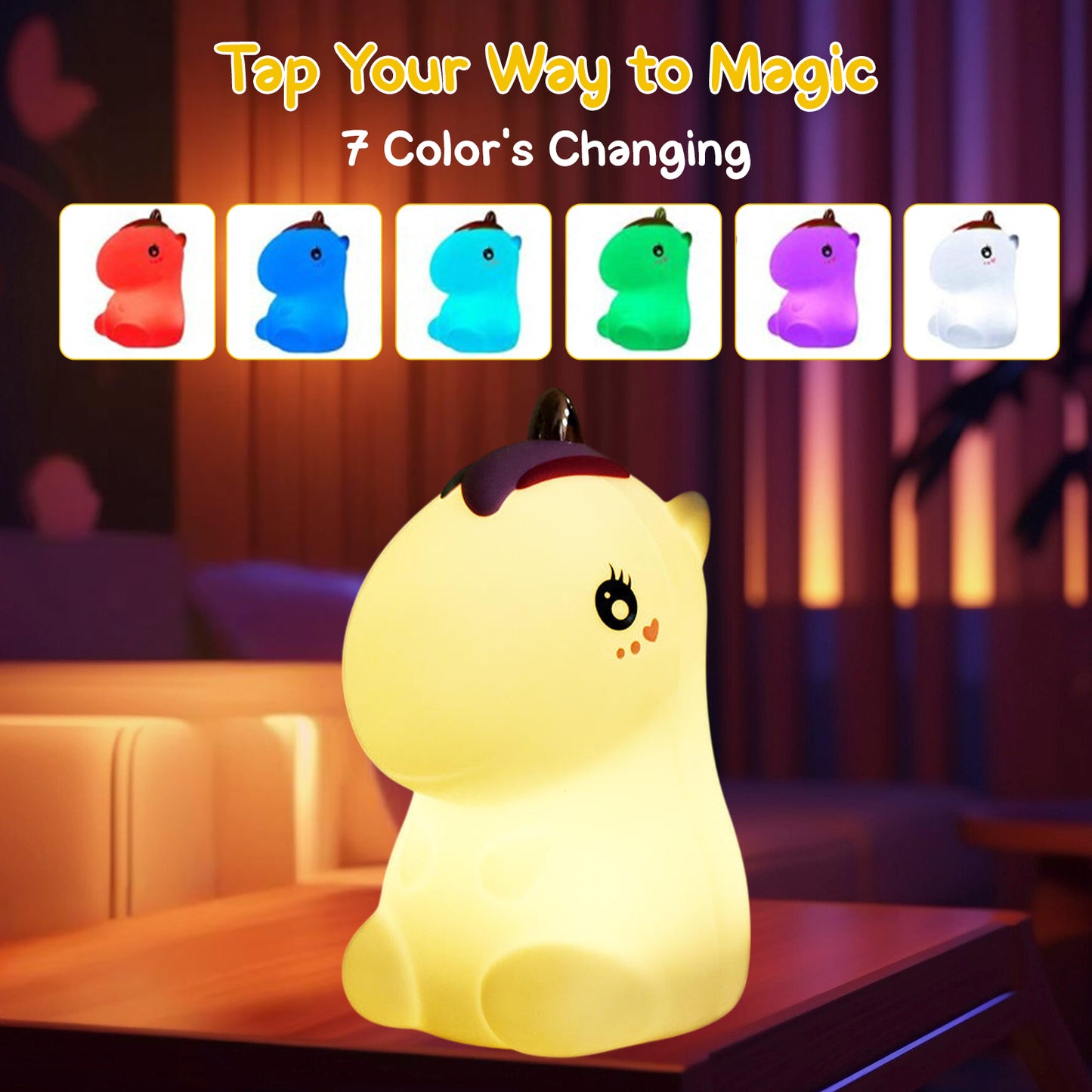 Sakuya Silicone Night Lamp for Kids: Unicorn Light, Rechargeable Animal Touch Control and Colour Changing LED Light. Cute Baby Unicorn Night Lamps, Changing colours for Girls Gifting