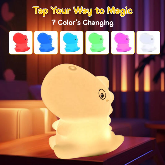 Sakuya Silicon Dinosaur Rechargeable LED Color Changing | Soft Silicone Cute Animal Night Light for Kids | Portable Cute Light Lamp Gift for Girls Bedroom Decor and Aesthetic