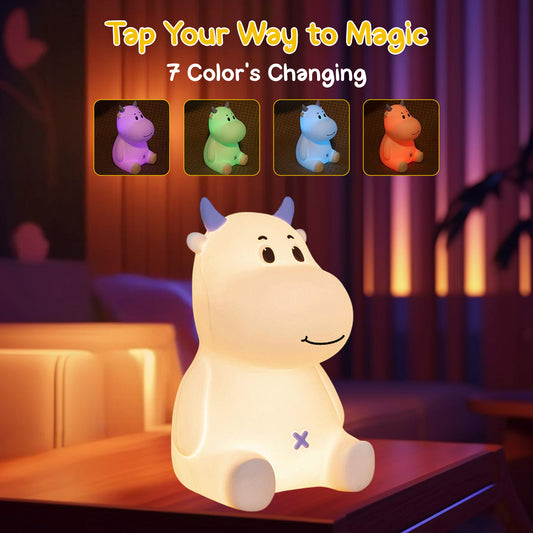 Sakuya Silicon Cow Rechargeable LED Color Changing | Soft Silicone Cute Animal Night Light for Kids | Portable Cute Light Lamp Gift for Girls Bedroom Decor and Aesthetic
