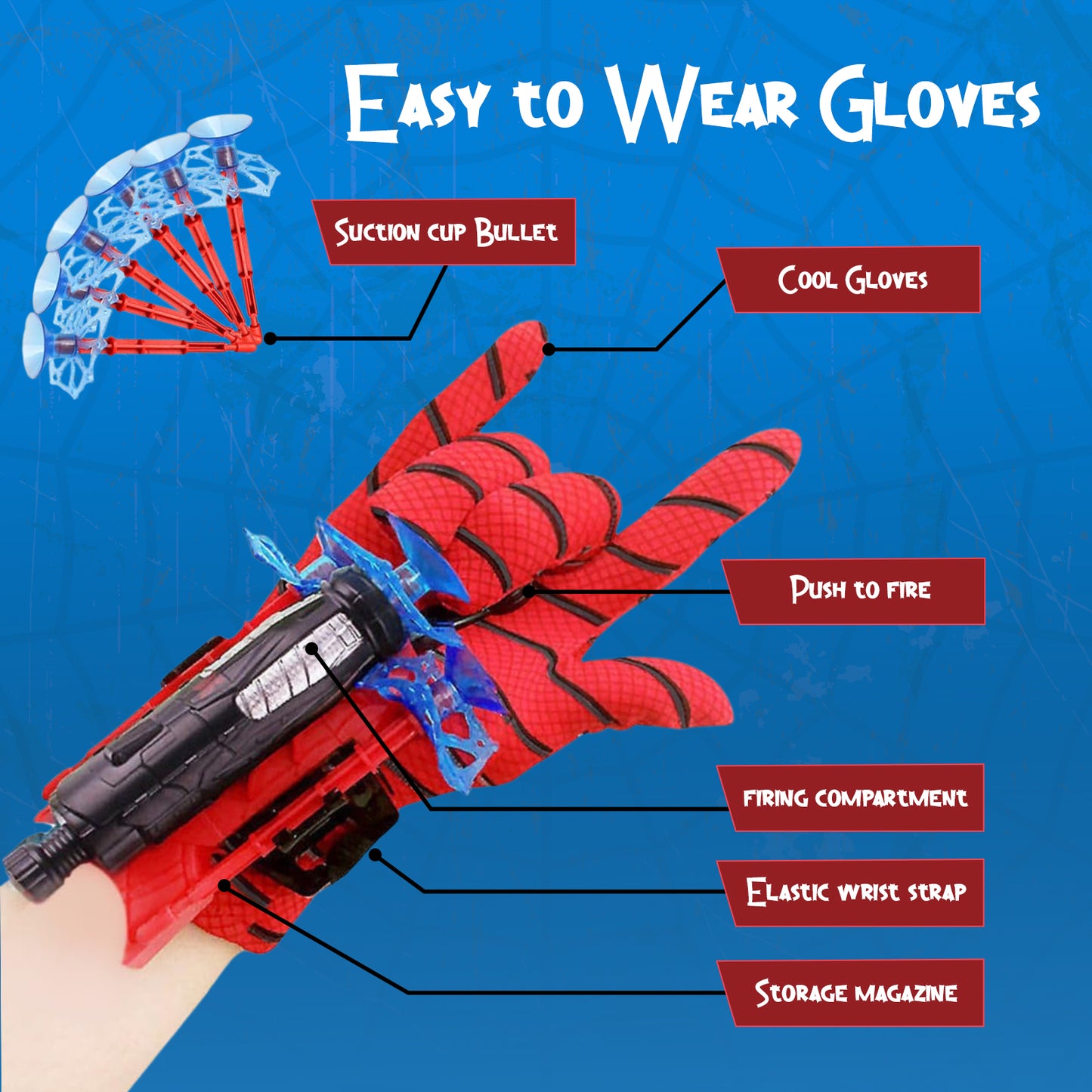 Sakuya Ultimate Wrist-Mounted Spider-Man Web Shooter Toy And Glove For Kids 5-6 Years | Superhero Gadgets Accessories | Spider Web Shooter | Spider Gloves | Spider-Man Toys | Pack of 2