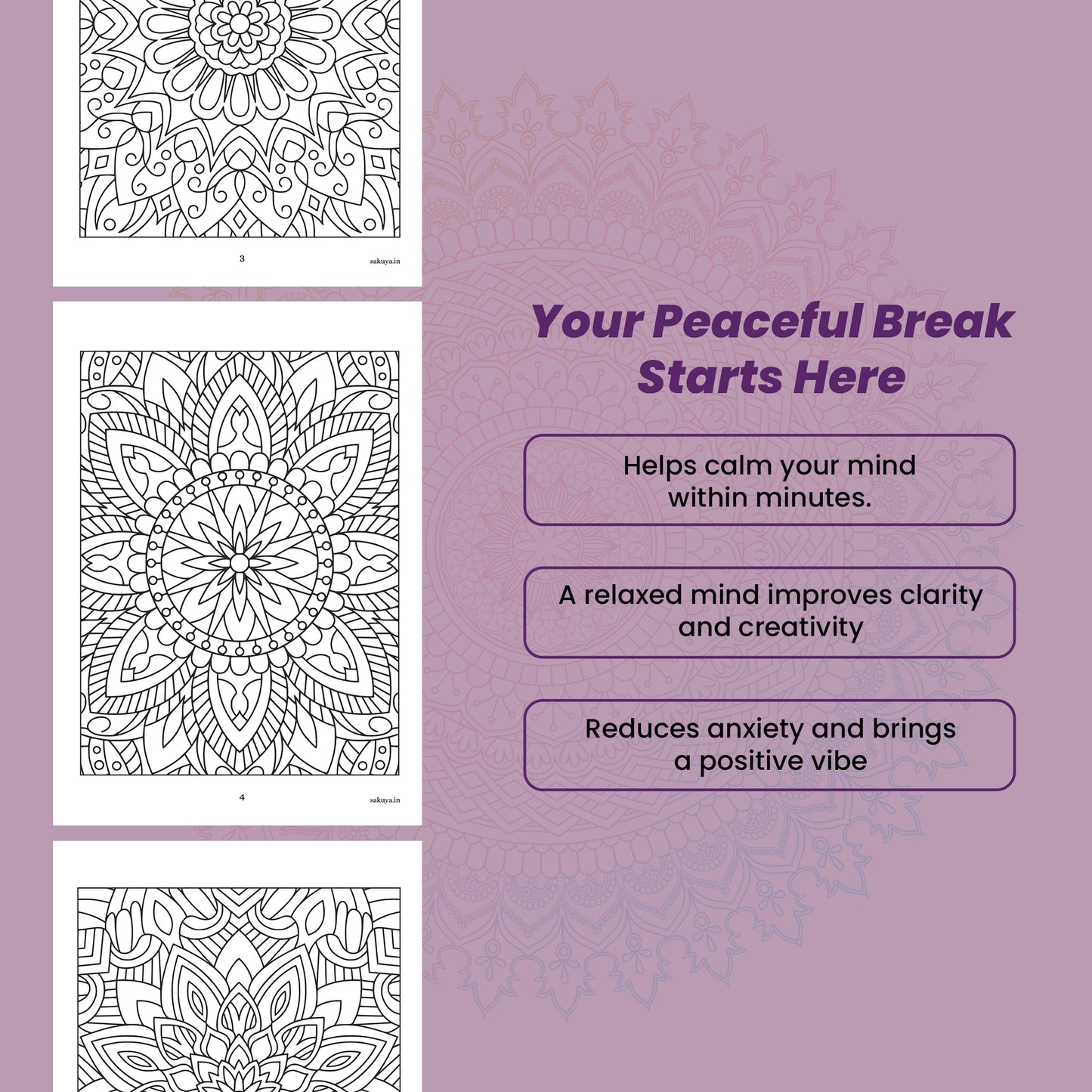 Sakuya Mandala Art Kit For Adults: Therapy Coloring Book For Stress Relief, Beginners To Advanced, With Daily Affirmations & Animal Designs, Art Therapy Books For Adult