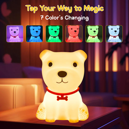 Sakuya Silicon Dog Rechargeable Night LED Color Changing Lamp | Soft Night Light Lamp for Kids Girls | Portable Cartoon Dog Silicone Decor Gift soft silicone led light