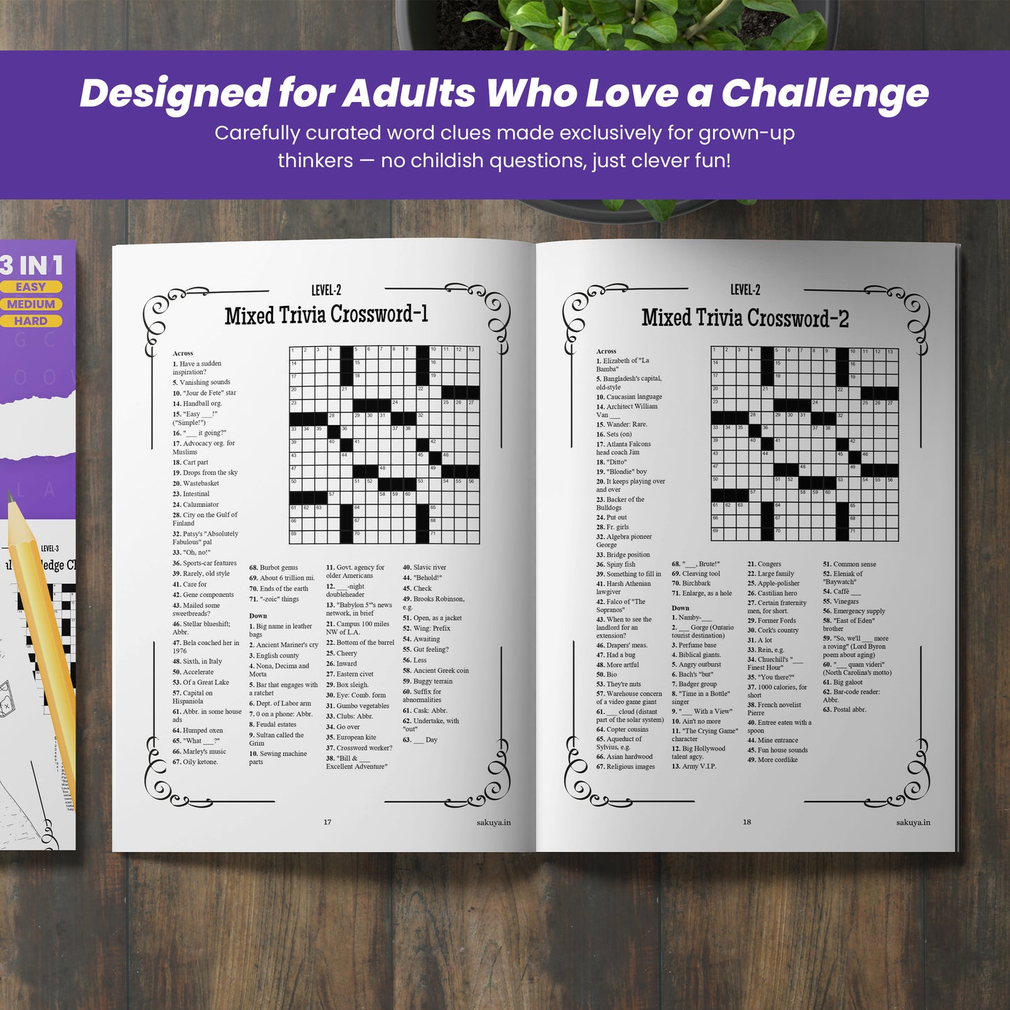 Sakuya Crossword Puzzle Books For Adults - Strengthens Brain| Word Search Books For Young Minds with answers