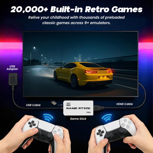 Wireless Video Games Console with 10000+ Retro Games, HDMI Plug and Play, Dual 2.4G Controllers, Portable Design, Supports Emulators, Multiplayer & TV Compatibility