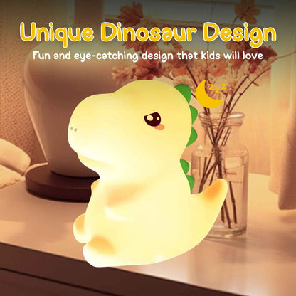 Sakuya Cute Mini Dinosaur Night Lamp for Kids Bedroom | Touch & Tap Control Color Changing Silicone LED Lamp with Rechargeable Battery | Soft Warm Light