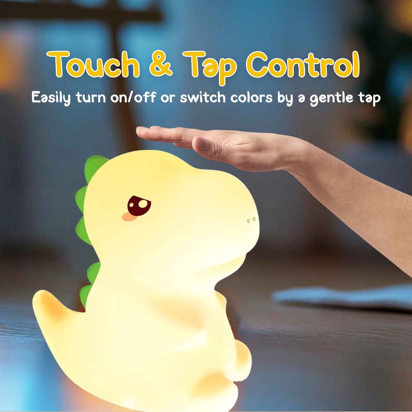 Sakuya Cute Mini Dinosaur Night Lamp for Kids Bedroom | Touch & Tap Control Color Changing Silicone LED Lamp with Rechargeable Battery | Soft Warm Light