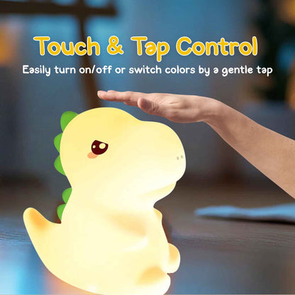Sakuya Cute Mini Dinosaur Night Lamp for Kids Bedroom | Touch & Tap Control Color Changing Silicone LED Lamp with Rechargeable Battery | Soft Warm Light