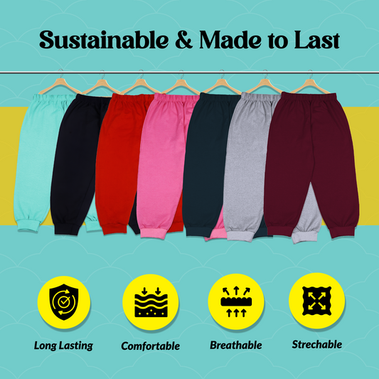 Cotton Kids Jogger Pants Combo Pack of 7 | Soft & Breathable Fabric | Elastic Waistband for a Snug Fit | Stretchable Cuffs | Durable & Machine Washable | Unisex Casual Bottoms for Boys & Girls
