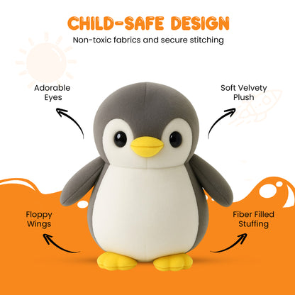 Sakuya Penguin Soft Toy Plush | Cute Stuffed Animal for Kids & Adults | Cuddly Birthday Gift, Nursery & Room Decor | Huggable Penguin Plushie for Boys & Girls Grey