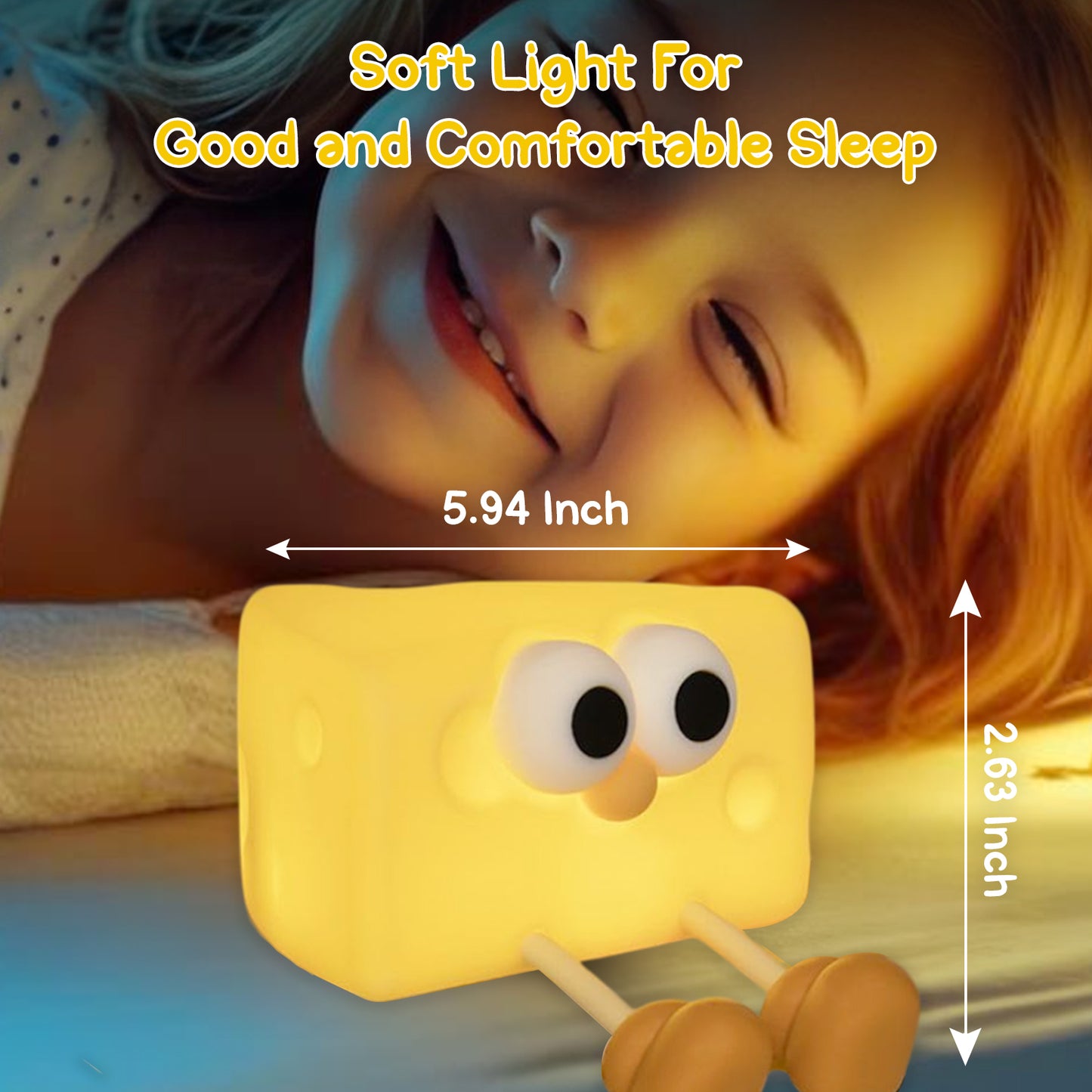 Cheese Silicone LED Night Lamp – Soft Squishy Table Lamp for Kids, Cute Cartoon Bedside Light, Rechargeable Touch Lamp for Bedroom & Gift