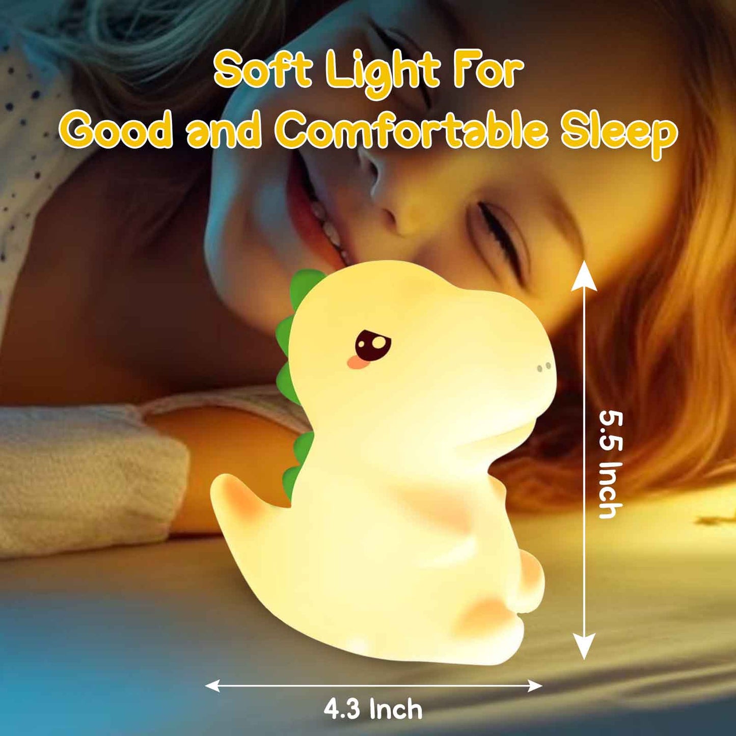 Sakuya Cute Mini Dinosaur Night Lamp for Kids Bedroom | Touch & Tap Control Color Changing Silicone LED Lamp with Rechargeable Battery | Soft Warm Light