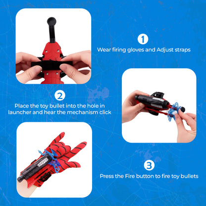 Spider Hero Web Launcher Glove Set with Dart-Shooting Toy for Kids – Adjustable Wrist Strap, Realistic Design, and Soft Foam Projectiles for Safe and Action-Packed Play